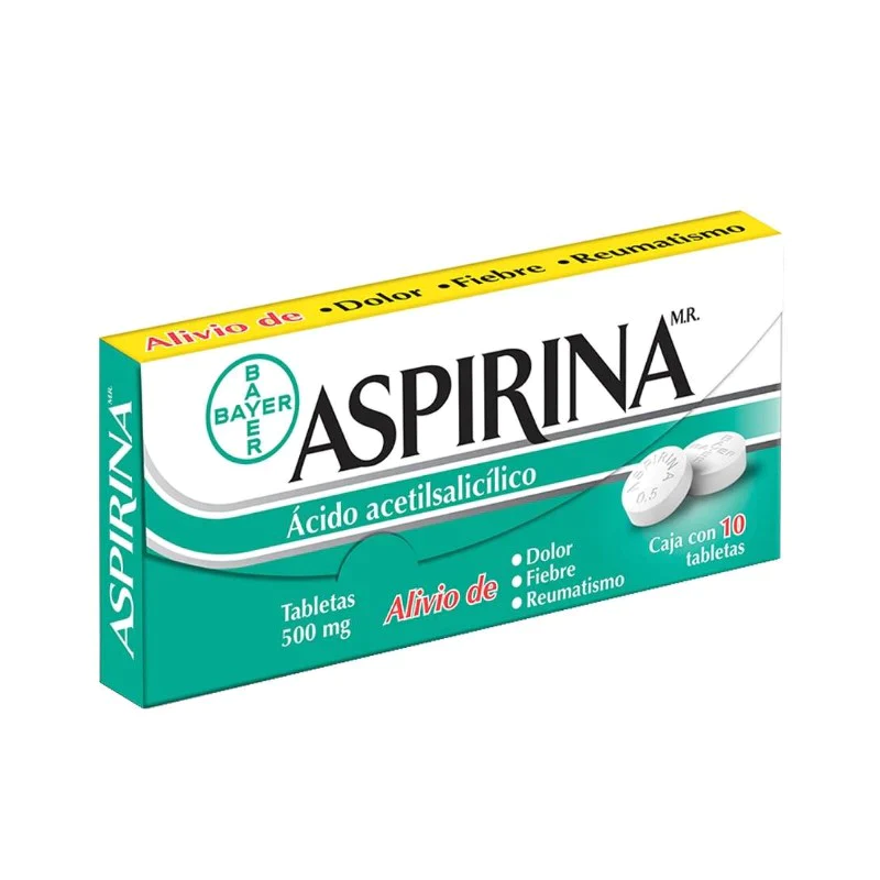 Aspirina 10 tabletas, Lab. Bayer (Ácido Acetilsalicílico 500 mg)