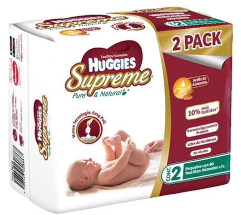 Toallitas Húmedas Huggies Supreme 2 x 80 Toallitas, Kimberly-Clark