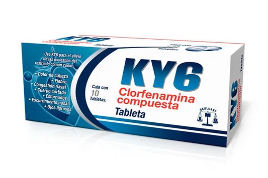 KY6 10 Tabletas Lab. Bruluart (Paracetamol 500.000 mg , Cafeína 25.000 mg , Fenilefrina 5.000 mg , Clorfenamina 4.000 mg)