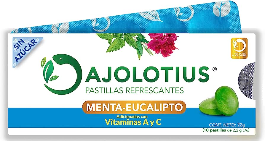 Pastillas Ajolotius Menta Eucalipto Sin Azúcar 10 pastillas, Ajolotius