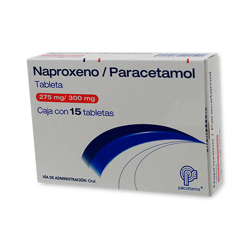 Naproxeno, Paracetamol 15 tabletas, Lab Psicofarma (Naproxeno 275 mg, Paracetamol 300mg