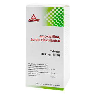 Amoxicilina, Acido Clavulánico 10 tab, Lab. AMSA (Amoxicilina 875, Acido Clavulánico 125mg)