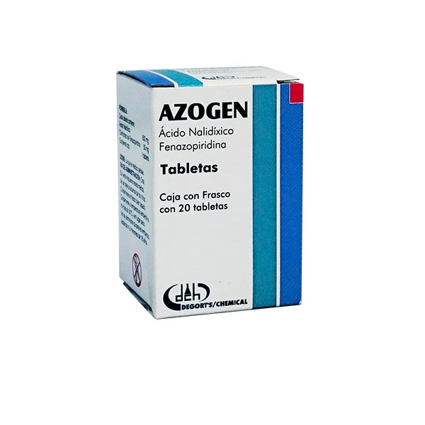 Azogen 20 tabletas, Lab. Degort's (Ácido Nalidíxico 500 mg, Fenazopiridina 50 mg)