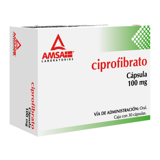 Ciprofibrato 30 Cápsulas, Lab. AMSA (Ciprofibrato 100 mg)