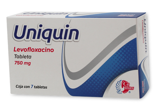 Uniquin 7 Tabletas, Lab Collins (Levofloxacino 750 mg)