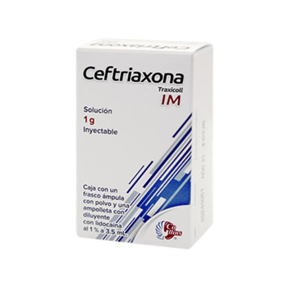 Traxicoll IM Solución Inyectable 1 ámpula de 3.5 ml, Lab. Collins (Ceftriaxona 1 g / 3.5 ml)