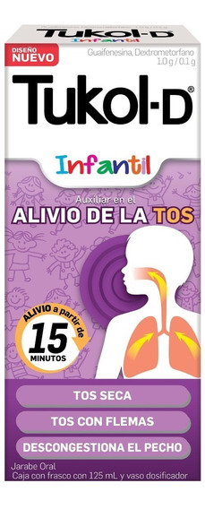 Tukol-D Infantil Jarabe 125 ml, Lab. Genomma Lab (Guaifenesina 1 g, Dextrometorfano 0.1 g / 100 ml)