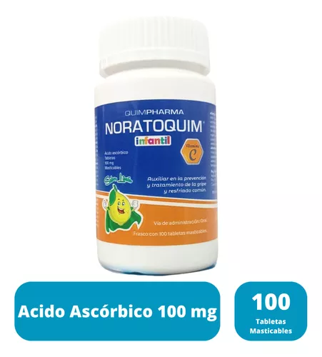 Noratroquim Infantil 100 tabletas masticables, Lab. Quimpharma (Ácido Ascórbico 100 mg)