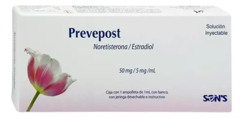 Prevepost Solución Inyectable 1 ampolleta de 1 ml, Lab. Son's (Noretisterona 50 mg, Estradiol 5 mg / 1 ml)