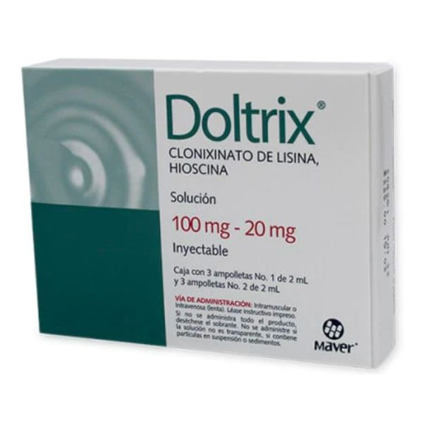 Doltrix 3 dosis inyectables, Lab. Maver (Clonixinato de Lisina 100 mg, Hioscina 20 mg / 2 ml)