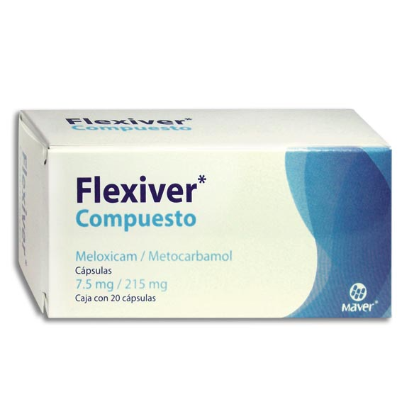 Flexiver Compuesto 20 cápsulas, Lab. Maver (Meloxicam 7.5 mg, Metocarbamol 215 mg)