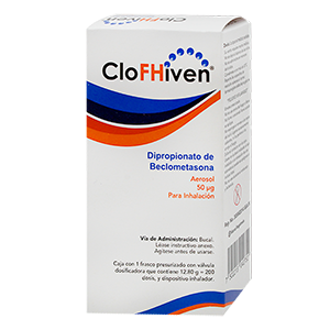 CloFHiven Aerosol con 12.80 g / 200 dosis, Lab. Farmacéutica Hispanoamericana (Beclometasona 50 mcg)