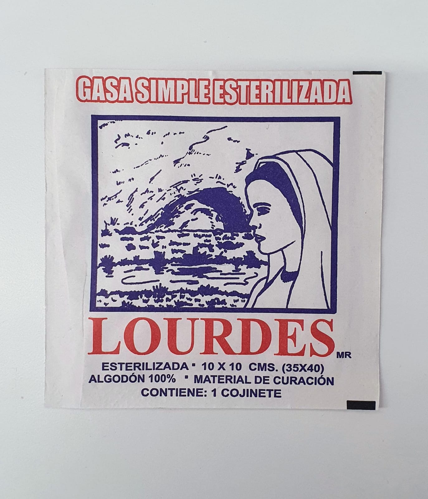 Gasa esterilizada 10 x 10 (35 x 40) 1 pza, Lourdes