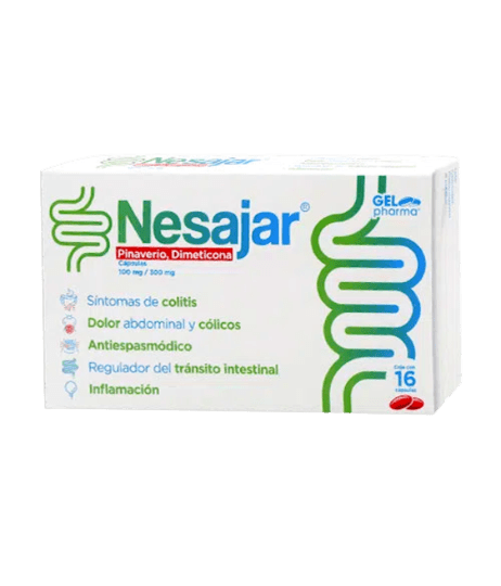 Nesajar 16 capsulas, Lab. GelPharma (Pinaverio 100 mg, Dimeticona 300 mg)