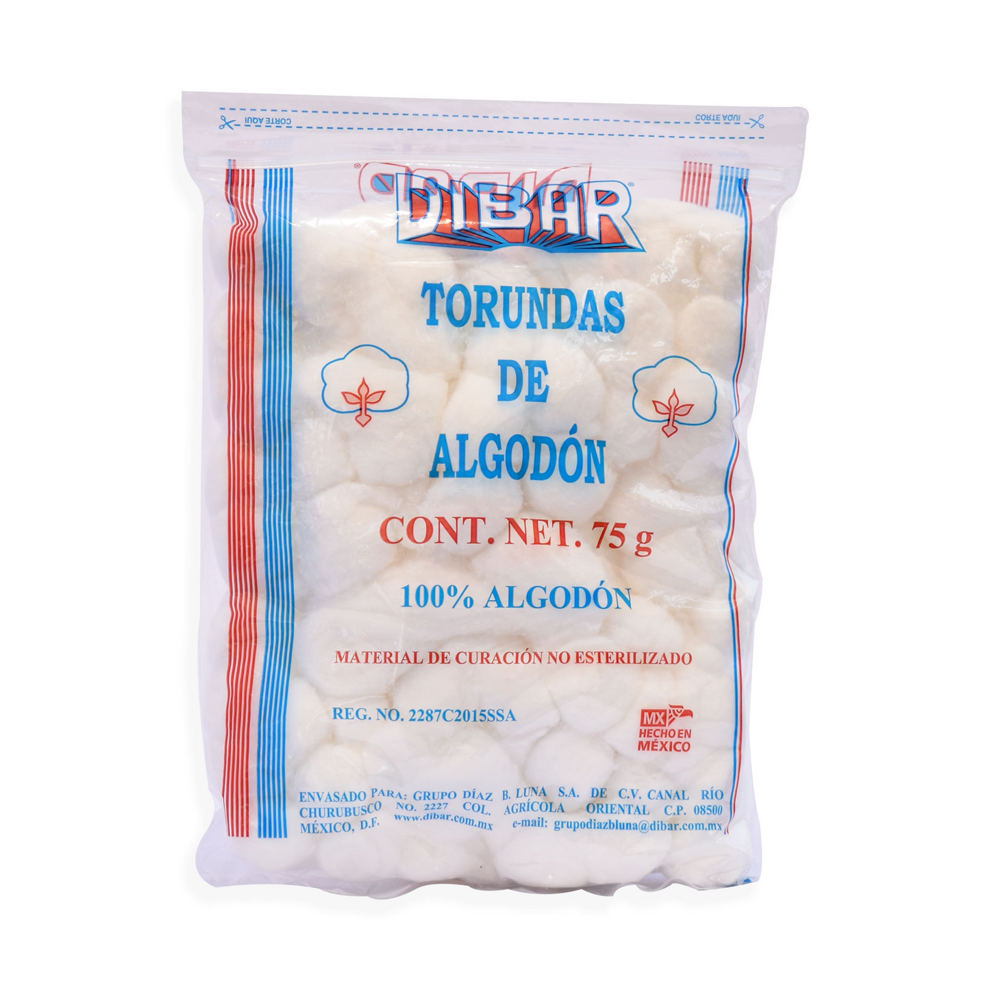 Torundas de algodón 75 g, Dibar