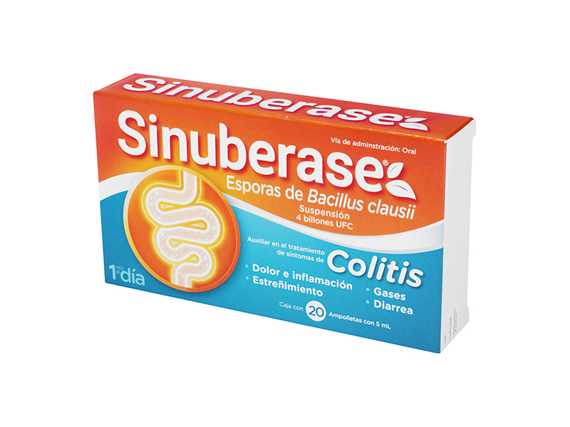 Sinuberase 20 Ampolletas Orales de 5ml, Lab. Sanofi (Esporas de Bacillus Clausi 4 billones UFC)