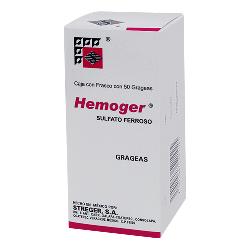 Hemoger 50 grageas, Lab. Streger (Sulfato Ferroso 191 mg)