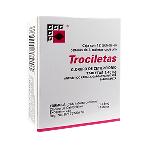 Trociletas Cereza 12 Tabletas (dispersable) Lab. Streger (Cloruro de Cetilpiridinio 1.450 mg)