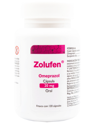 Zolufen 120 cápsulas, Lab. Synthon (Omeprazol 20 mg)