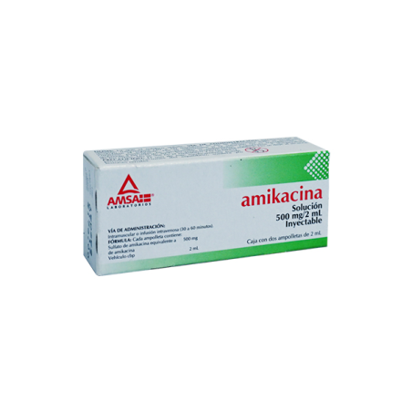 Amikacina Solución Inyectable 2 ampolletas de 2 ml, Lab. AMSA (Amikacina 500 mg / 2 ml)