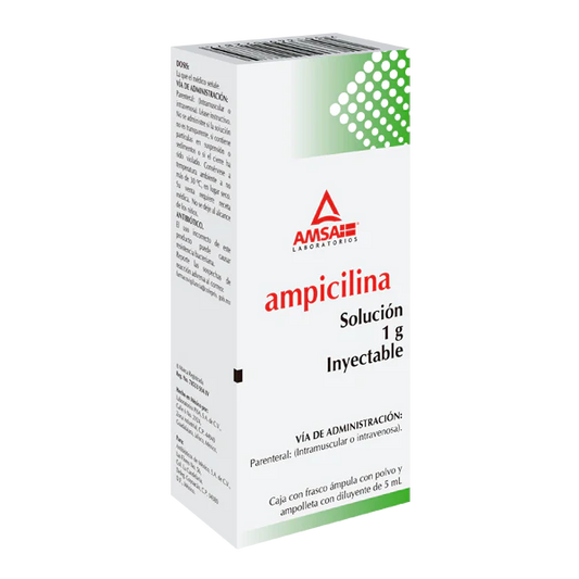 Ampicilina solución inyectable ampula con 5 ml, Lab. AMSA (Ampicilina 1 g)