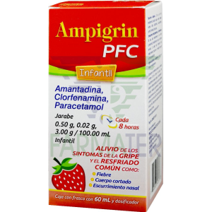 Ampigrin PFC 60 ml Jarabe Lab. Collins (Paracetamol 3.000 g / 100 ml , Amantadina 0.500 g / 100 ml , Clorfenamina 0.020 g / 100 ml)