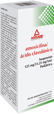 Amoxicilina, Ácido Clavulánico 60 ml, Lab. AMSA (Amoxicilina 125 mg, Ácido Clavulánico 31.25mg / 5 ml)