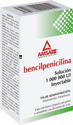 Bencilpenicilina Solución Inyectable 2 ml, Lab. AMSA (Bencilpenicilina Sódica Cristalina 1,000,000 UI / 2 ml)