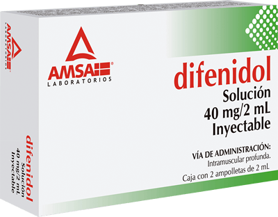 Difenidol Inyectable ampolletas de 2 ml, Lab. AMSA (Difenidol 40 mg / 2 ml)