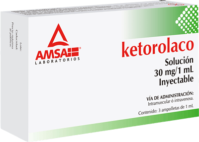 Ketorolaco 3 ampolletas, Lab. AMSA (Ketorolaco 30 mg / 1 ml)