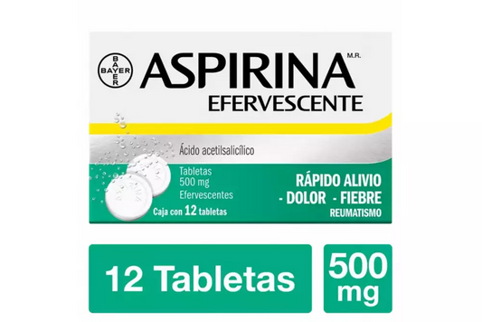 Aspirina Efervescente 12 Tab. Tabletas (Efervecentes) Lab. Bayer (Ácido acetilsalicílico 500.000 mg)