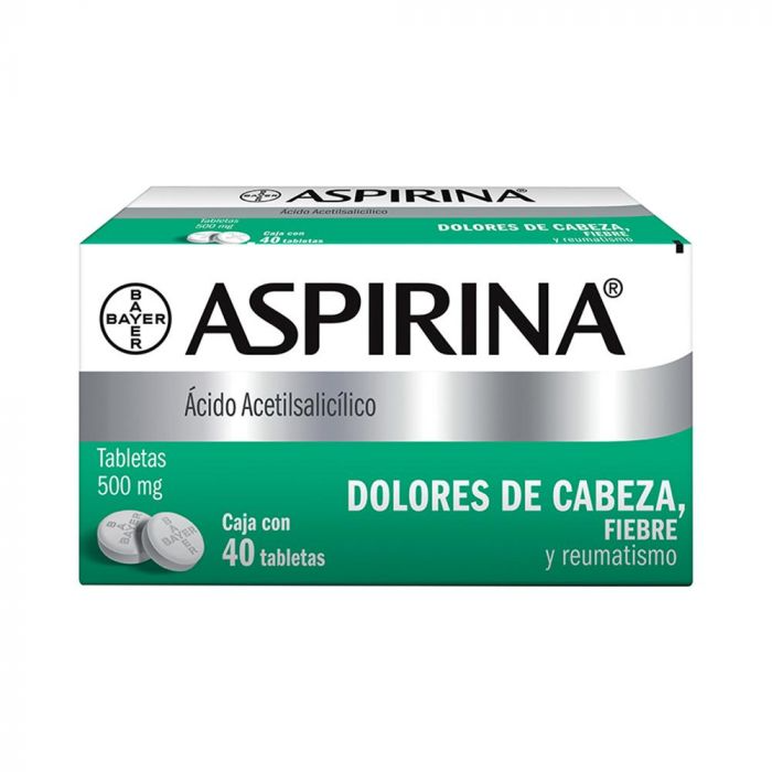 Aspirina 40 tabletas, Lab. Bayer (Ácido Acetilsalicílico 500 mg)