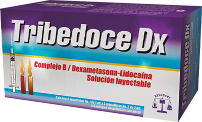 Tribedoce Dx 3 Amp. y 3 Jeringas Solución (inyectable) Lab. Bruluart (Piridoxina (Vitamina B6), Tiamina (Vitamina B1), Lidocaína, Cianocobalamina (Vitamina B12), Dexametasona)