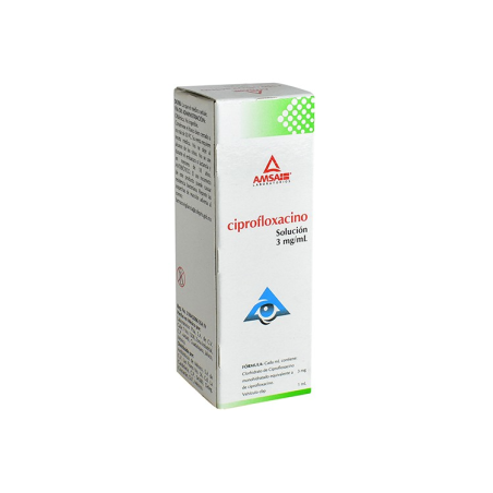 Ciprofloxacino solucion Oftálmica 5ml, LAb. AMSA (Ciprofloxacino 3 mg/1 ml)