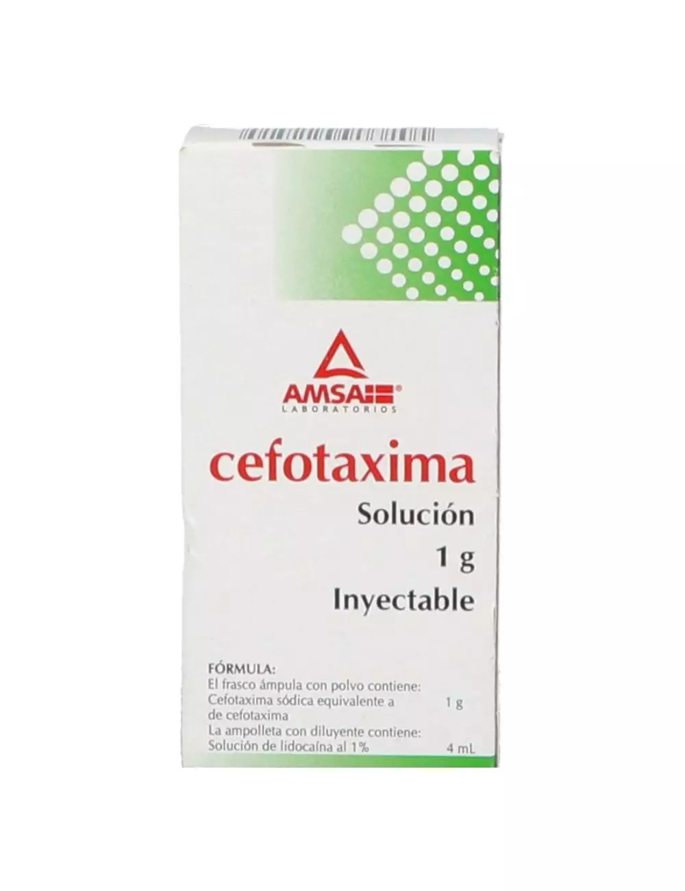 Cefotaxima 1 amp. de 4 ml Solución (inyectable) Lab. AMSA (Cefotaxima 1.000 g / 4 ml)