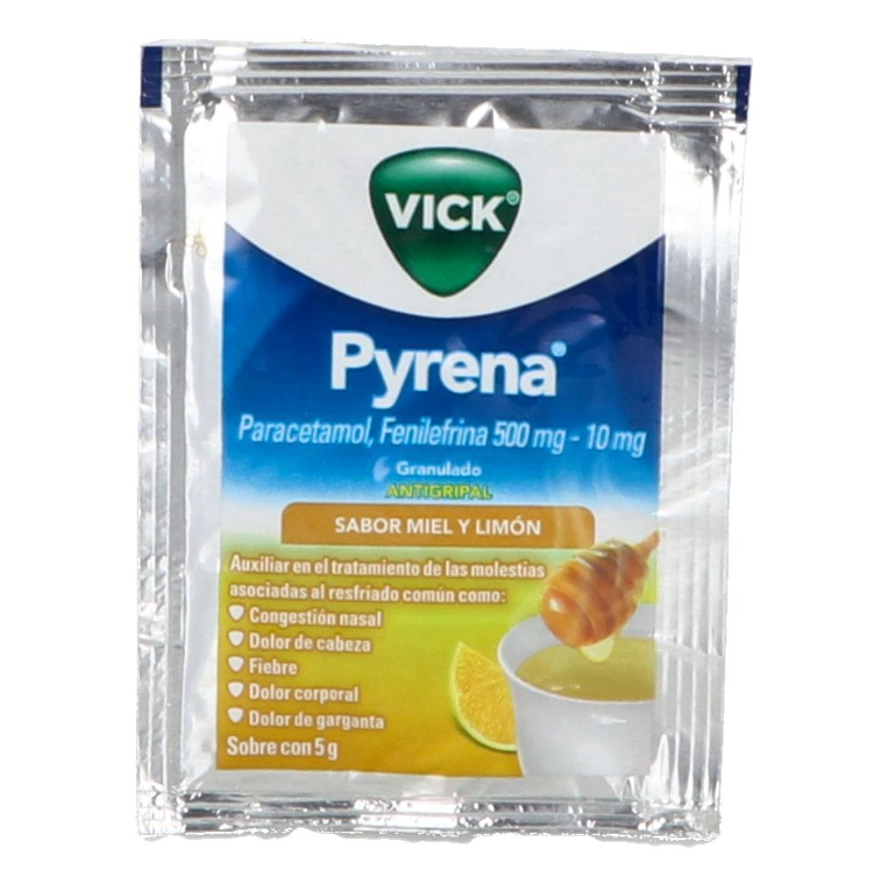 Vick Pyrena Miel Limón Granulado 1 sobre de 5g, Lab. P&G (Paracetamol 500 mg, Fenilefrina 10 mg)