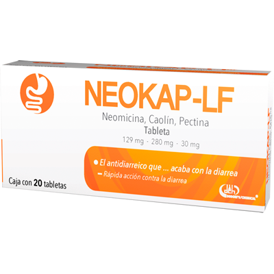 Neokap-LF 20 tabletas, Lab. Degort's (Neomicina 129 mg, Caolín 280 mg, Pectina 30 mg)