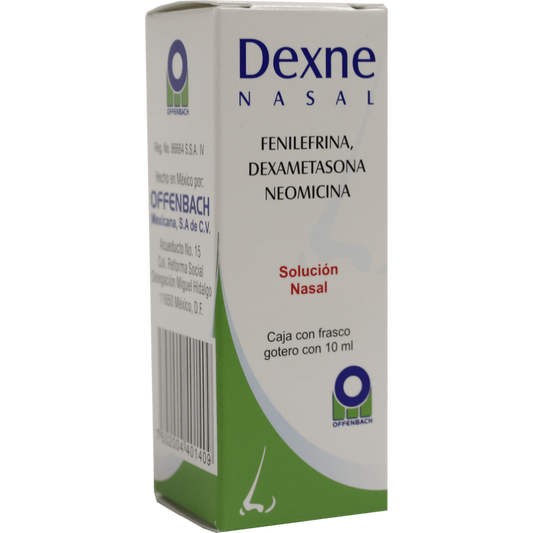 Dexne 10 ml Solución (nasal) Lab. OFFENBACH (Neomicina 3.500 mg / 1 ml , Fenilefrina 2.500 mg / 1 ml , Dexametasona 1.000 mg / 1 ml)