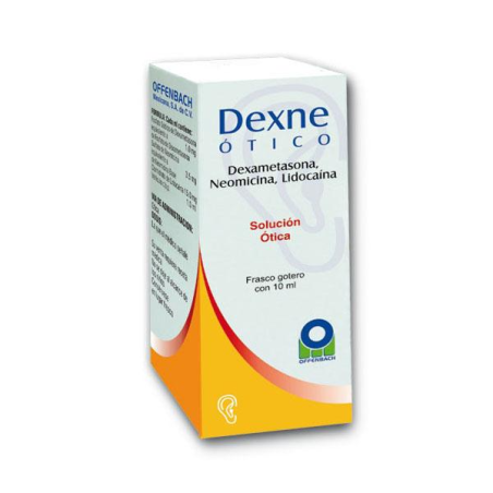 Dexne 10 ml Solución (ótica) Lab. OFFENBACH (Lidocaína 15.000 mg / 1 ml , Neomicina 3.500 mg / 1 ml , Dexametasona 1.000 mg / 1 ml)