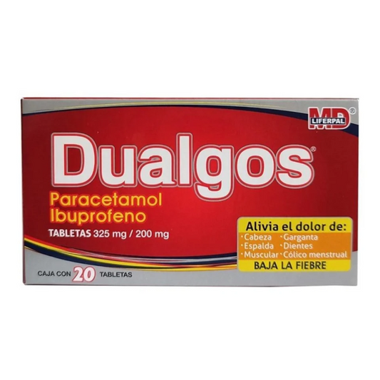 Dualgos 20 Tabletas Lab. Liferpal MD (Paracetamol 325.000 mg , Ibuprofeno 200.000 mg)