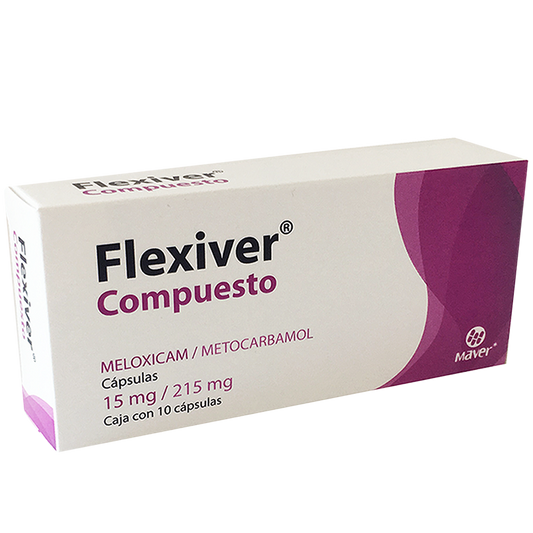 Flexiver Compuesto 10 cápsulas, Lab. Maver (Meloxicam 15 mg, Metocarbamol 215 mg)