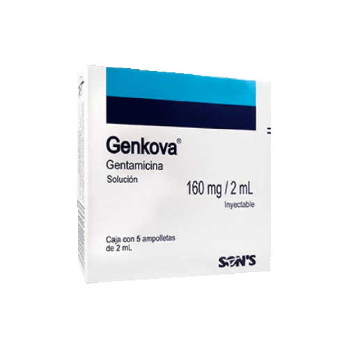 Genkova 5 ampolletas de 2 ml, Lab. Son's (Gentamicina 160 mg / 2 ml)