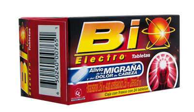 Bio Electro 24 Tab. Tabletas Lab. Genomma Lab (Ácido acetilsalicílico 250.000 mg , Paracetamol 250.000 mg , Cafeína 65.000 mg)