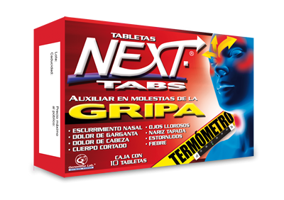 Next Tabs 10 Tab. Tabletas Lab. Genomma Lab (Paracetamol 500.000 mg , Cafeína 25.000 mg , Fenilefrina 5.000 mg , Clorfenamina 4.000 mg)