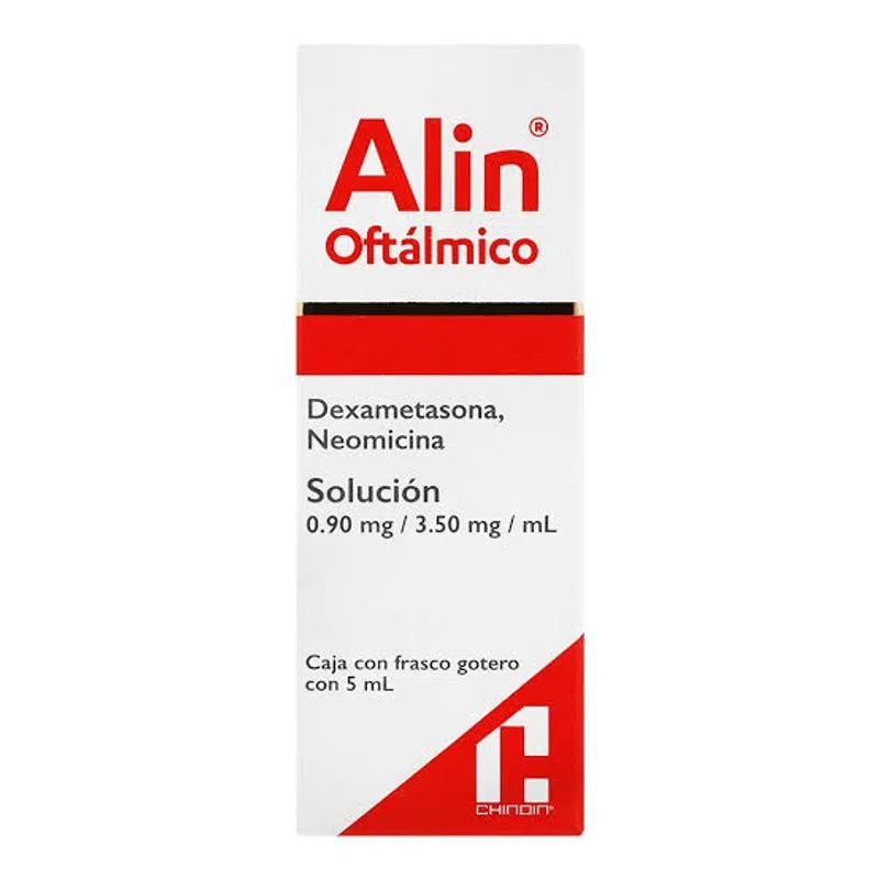 Alin Oftálmico Solución 5 ml, Lab. Chinoin (Dexametasona 0.90 mg, Neomicina 3.50 mg / 1 ml)