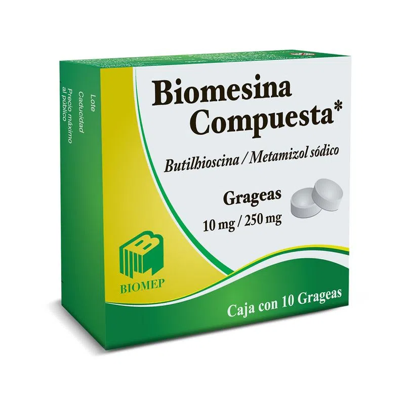 Biomesina Compuesta 10 gra. Grageas Lab. Biomep (Metamizol Sódico 250.000 mg , Butilhioscina 10.000 mg)