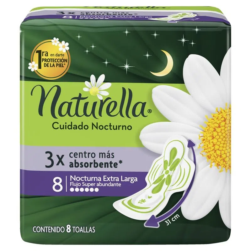 Toallas Sanitarias Naturella Nocturna Extra Larga 8 toallas, P&G