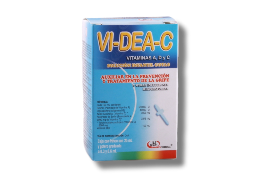 Vi-dea-C 25 ml Solución (gotas) Lab. Degort's Chemical (Retinol (Vitamina A), Ergocalciferol (Vitamina D2), Ascorbato de Sodio (Vitamina C), Ácido Ascórbico (Vitamina C))