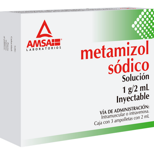 Metamizol sódico solución inyectable 3 ampolletas de 2 ml, Lab. Amsa (Metamizol sódico1g / 2m)