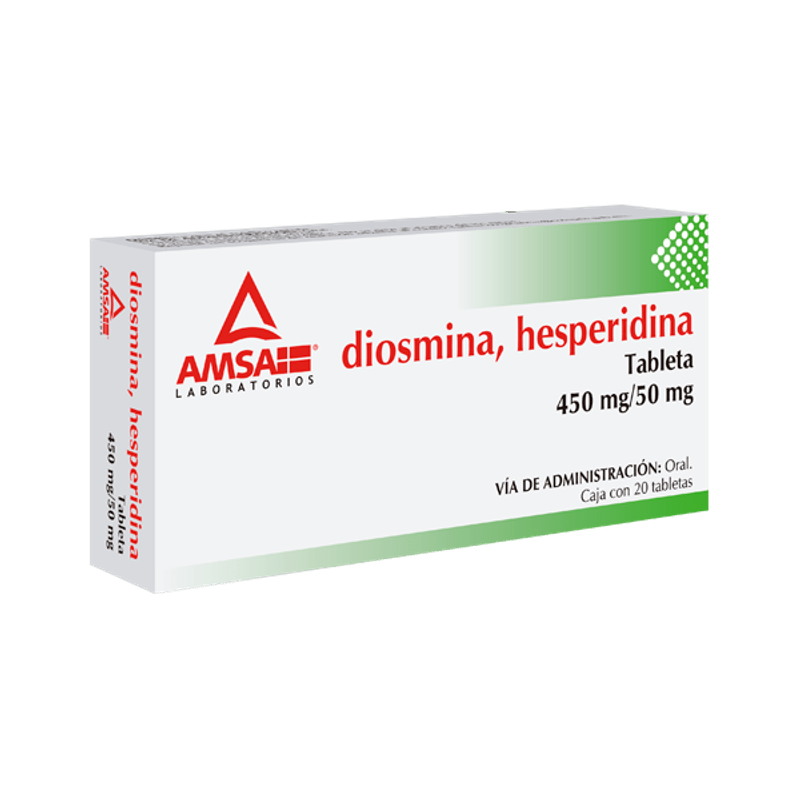 Diosmina, Hesperidina 20 tabletas, AMSA (Diosmina 450 mg, Hesperidina 50 mg)